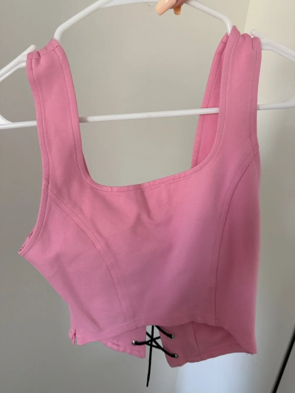 I.AM.GIA Pink Lace-Up Corset Crop Top with Black Ties - Picture 3 of 3